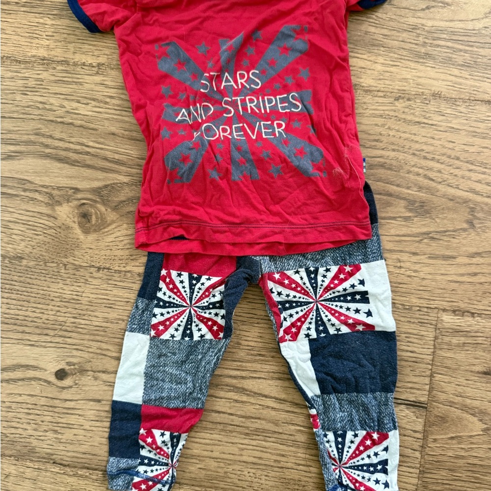 Kickee Pants Red and Navy Stars & Stripes Pajama Set